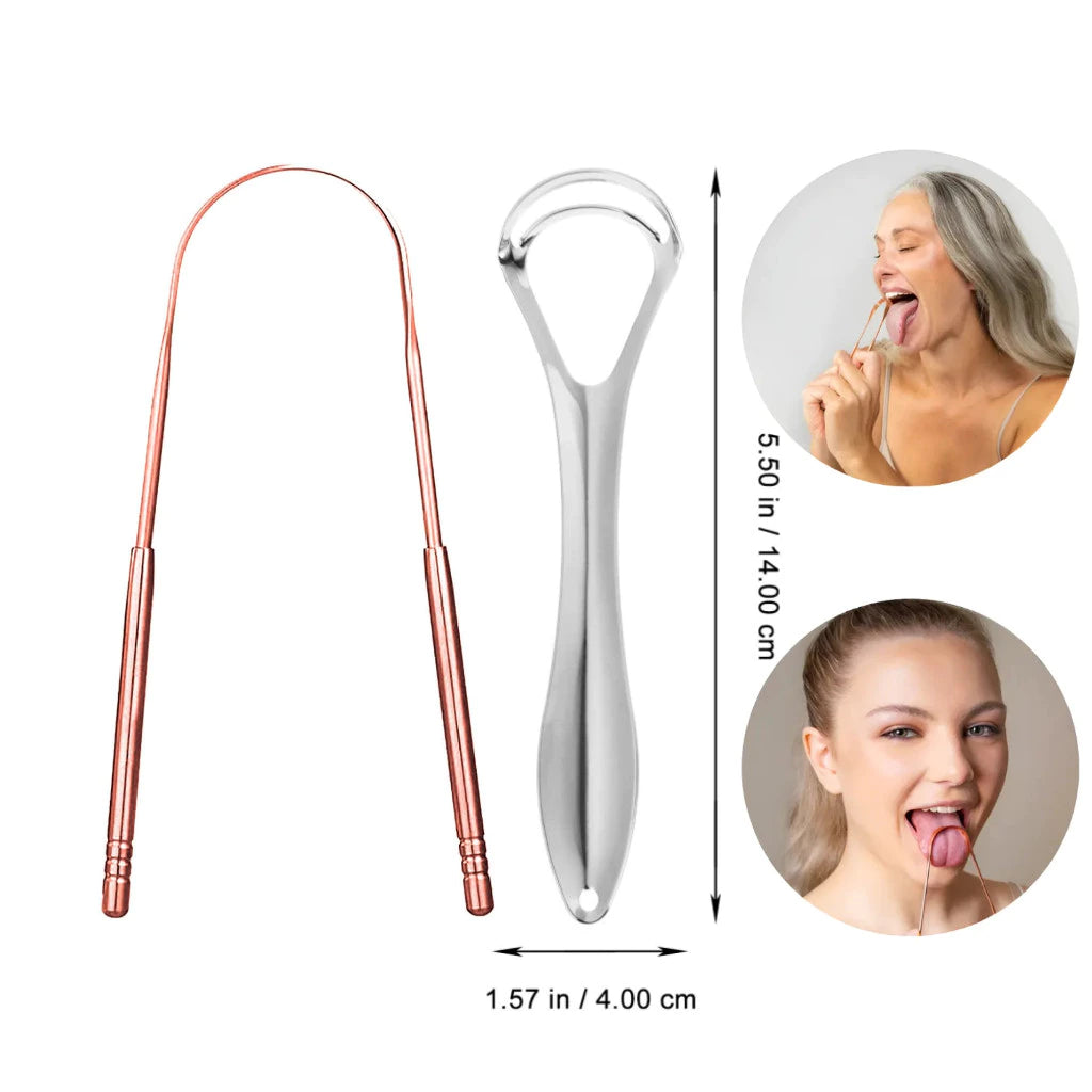 2-Piece Stainless Steel Tongue Cleaner Scraper Kit for Oral Hygiene and Fresh Breath